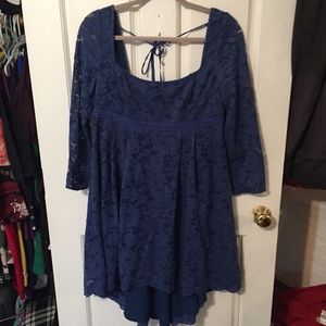Free People Long Sleeve Blue Lace Back Tie Dress